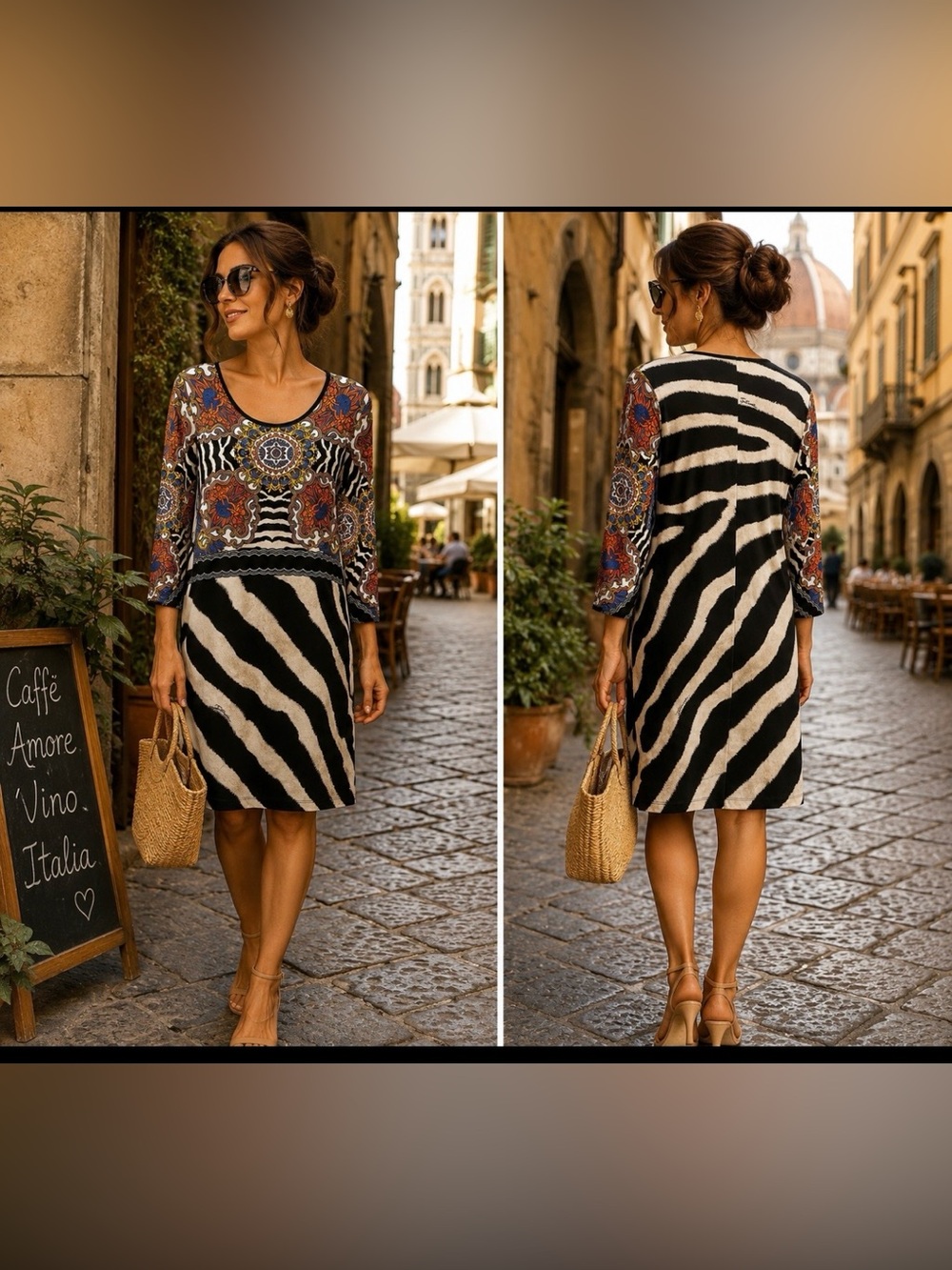 JUST CAVALLI Baroque Zebra Print Stretch Sheath Knee-Length Dress IT 46